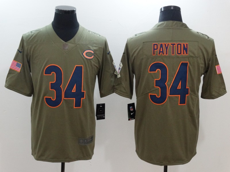 Men Chicago Bears #34 Payton Nike Olive Salute To Service Limited NFL Jerseys